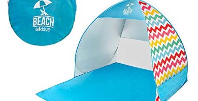 Aktive 62164 - Tienda de playa, Tienda Pop Up, Tienda playa bebé UV 50, 100x130x105 cm, capacidad 2 personas, color multicolor, con bolsa de transporte, 4 piquetas