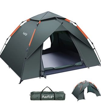 Amflip Tienda de Campaña Automática para 3 Hombre Personas, Tienda de Camping Carpa Interior y Exterior 2 en 1, Anti Impermeable Viento, Puerta Doble para Senderismo Escalada al Aire Libre Viaje