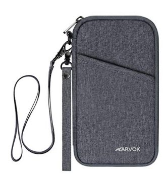 Arvok Portadocumentos para Viajes, Cartera de Viaje Cartera Pasaporte Parta Pasaporte Familiar con RFID Organizador de Documentos 5 Pasaportes, Tarjeta de Crédito, Carnet de Identidad, Llaves (Gris)