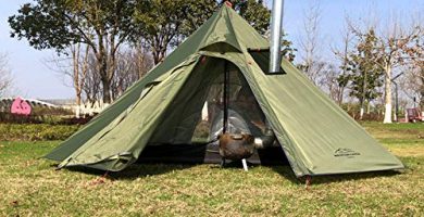 Carpas al Aire Libre Carpa Tipi Impermeable Cuatro Estaciones piramidal Familiar Camping Mochilero Senderismo Montañismo Refugio climatizado Chimenea ahumada Fácil instalación 1-3 Personas (Verde)