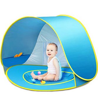 CeeKii Tienda Playa Bebe, Pop-up Tienda de Bebé con Piscina para Infantil Carpa Plegable Portátil Protección Solar Anti UV 50+, Tienda Campaña Playa para Bebés para Vacación Playa Parque - Azul