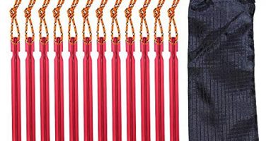 Clavijas de aluminio, 10 piezas tiendas de campaña estacas pesadas de la tienda de peso ligero Clavijas clavos con bolsa de transporte para acampar al aire libre arena terreno duro lugar rocoso (rojo)