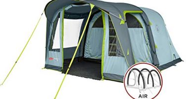 Coleman Tienda de campaña Hinchable Unisex para 4 Personas, con 2 Compartimentos y vestíbulo Extra Grandes Oscuros, Incluye Bomba, Impermeable WS 4000 mm, Color Gris