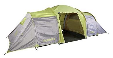 COLUMBUS Tienda de Camping Huron 6 | Tienda de Campaña Familiar para 6 Personas con 2 Habitaciones y Zona de Estar. Tienda Grande e Impermeable en Color Verde y Gris - 11 kg