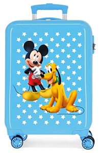 Disney Mickey & Pluto Stars Maleta de Cabina Infantil Azul 55x38x20 cm | Equipaje de Mano, Trolley de Viaje Ryanair, Easyjet | Maleta de Viaje Fin de Semana Rígida Divertida