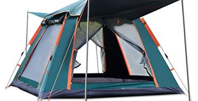 Ergocar Tienda de Campaña 3-4 Personas Tienda de Camping Ligero Impermeable Anti Viento Exteriores Tienda de Campaña para Senderismo Festival Camping Mochila (Verde, Vinilo)