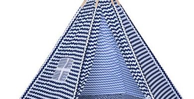 HOMCOM Tienda de Campaña para Niños Tipi Infantil Estilo Indio con Ventana Cubierta de Suelo y 2 Almohadas Bolsa de Tranporte Interior y Exterior 200x200x170 cm Azul
