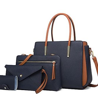 LUOWAN Bolsos de Mujer Bolso Bandolera Tote Bolso Señora Tote Grande De Hombro Bolsos PU Cuero Bolsos de mano 4pcs Set (Azul)