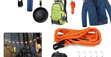 Moremili Cordón de camping para exteriores, accesorios de camping con 12 mosquetones y hay 5 ganchos de acero inoxidable con clips, cuerda de camping de 5 m con luces de colores remotas para colgar