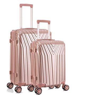 OM HOME Juego de Maletas x2, Maleta de Equipaje 24’’(66x42x25cm) + Maleta Cabina 20’’(55x37x20cm), Cerradura TSA, Ligera Resistente, Material ABS+PC, Ruedas Silenciosas 360º Giratorias (Oro Rosa)