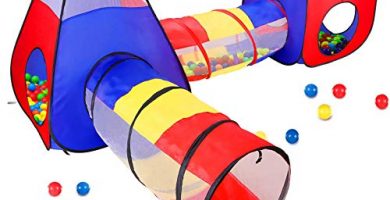 Opret Tienda Campaña Infantile 4 en 1 Pop-up Casita Infantil con Tunel Parque Infantile Plegable para Jardín y Casa, Regalo de Cumpleaños para Niños