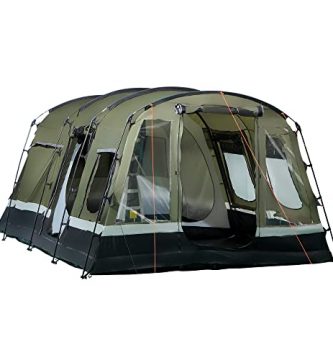 Outsunny Tienda de Campaña Familiar 6 Personas Tienda Camping Impermeable PU3000 mm con 3 Puertas 6 Ventanas Bolsillos y Bolsa de Transporte 455x320x215 cm Verde