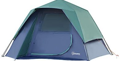 Outsunny Tienda de Campaña para 3 Personas Fácil de Desplegar Diseño 2 en 1 Pop-up con Gancho para Luz de Camping 250x194x160 cm Verde