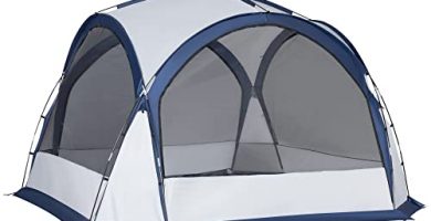 Outsunny Tienda de Campaña para 6-8 Personas con 4 Mosquiteros 2 Paneles de Tela Oxford y Bolsa de Transporte para Camping Senderismo Viajes 350x350x230 cm Blanco y Azul