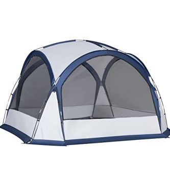 Outsunny Tienda de Campaña para 6-8 Personas con 4 Mosquiteros 2 Paneles de Tela Oxford y Bolsa de Transporte para Camping Senderismo Viajes 350x350x230 cm Blanco y Azul