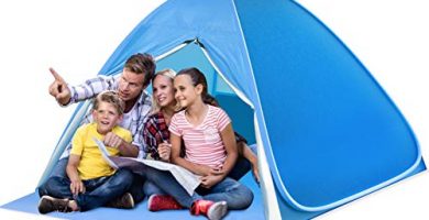 SAEYON L Tienda de Playa, Pop up Tienda instantánea con Puerta Cremallera, Protección Solar Anti UV 50+ Beach Tienda de Campaña, Portátil para 2-4 Personas Playa Camping Viajes Pesca Picnic, Azul
