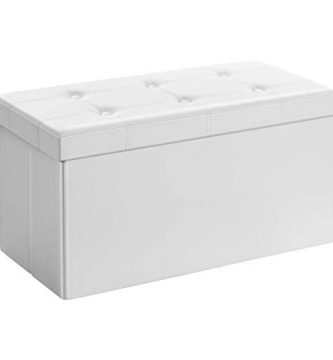 SONGMICS Puff Almancenaje, Banco Almacenaje, Capacidad de 80 litros, Máx. Capacidad de Carga de 300 kg Tapizado Polipiel, para Sala de Estar, Dormitorio, Entrada, Blanco LSF106
