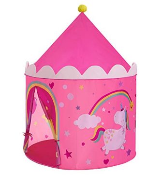 SONGMICS Tienda para Niños, Carpa Infantil, Castillo de la Princesa, Pop Up, Regalo para Niños, para Interior y Exterior, Bolsa de Transporte, Rosa y Amarillo LPT04PY