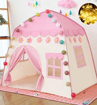 Tienda de Princesa,Carpa para niños con luces de estrellas,Tienda de campaña para niños,Ideal para Jugar en Interiores y Exteriores, Navidad & Cumpleaños Regalos(rosa)