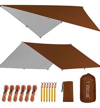 Toldo Camping Impermeable 3x3m,Anti-UV Lona,Portátil Multifuncional Toldo de Refugio para Hamaca,Tienda de campaña,Playa,Camping,Pesca,Picnic (Café)