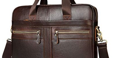VINBAGGE Maletín de Cuero Genuino,Bolso Hombre Bandolera para Portátil 14 Pulgadas,Portadocumentos Maletines Bolso Mensajero Negocios,Marrón