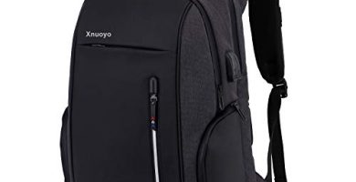 Xnuoyo Mochila Antirrobo de Portátil, 17,3 Pulgada Mochila Ordenador Portatil Resistente al Agua con el Puerto de Carga y Auriculares USB para Hombre Mujer Oficina Trabajo Diario Negocio, Negro